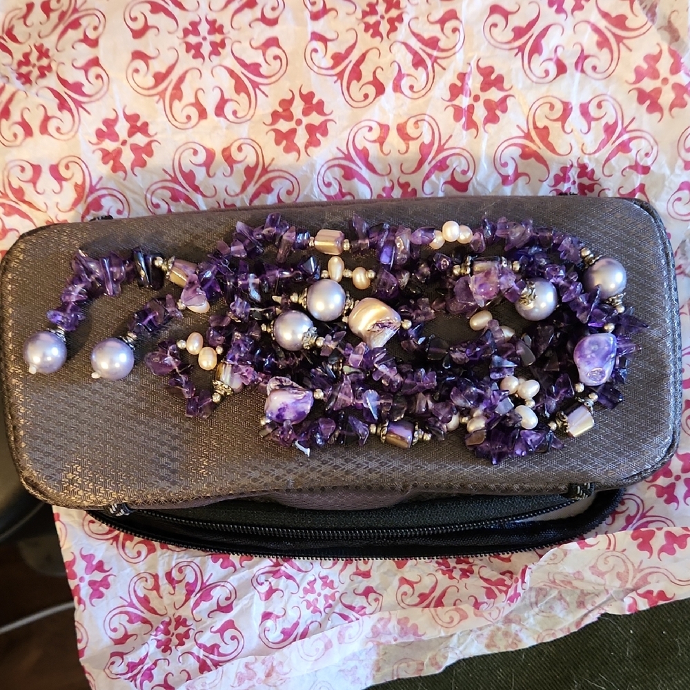 Elegant Amethyst And Pearl Beaded Necklace